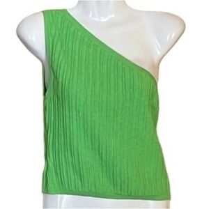 Free People Beach sweater Mary one shoulder Size Small linen blend green NWT‎